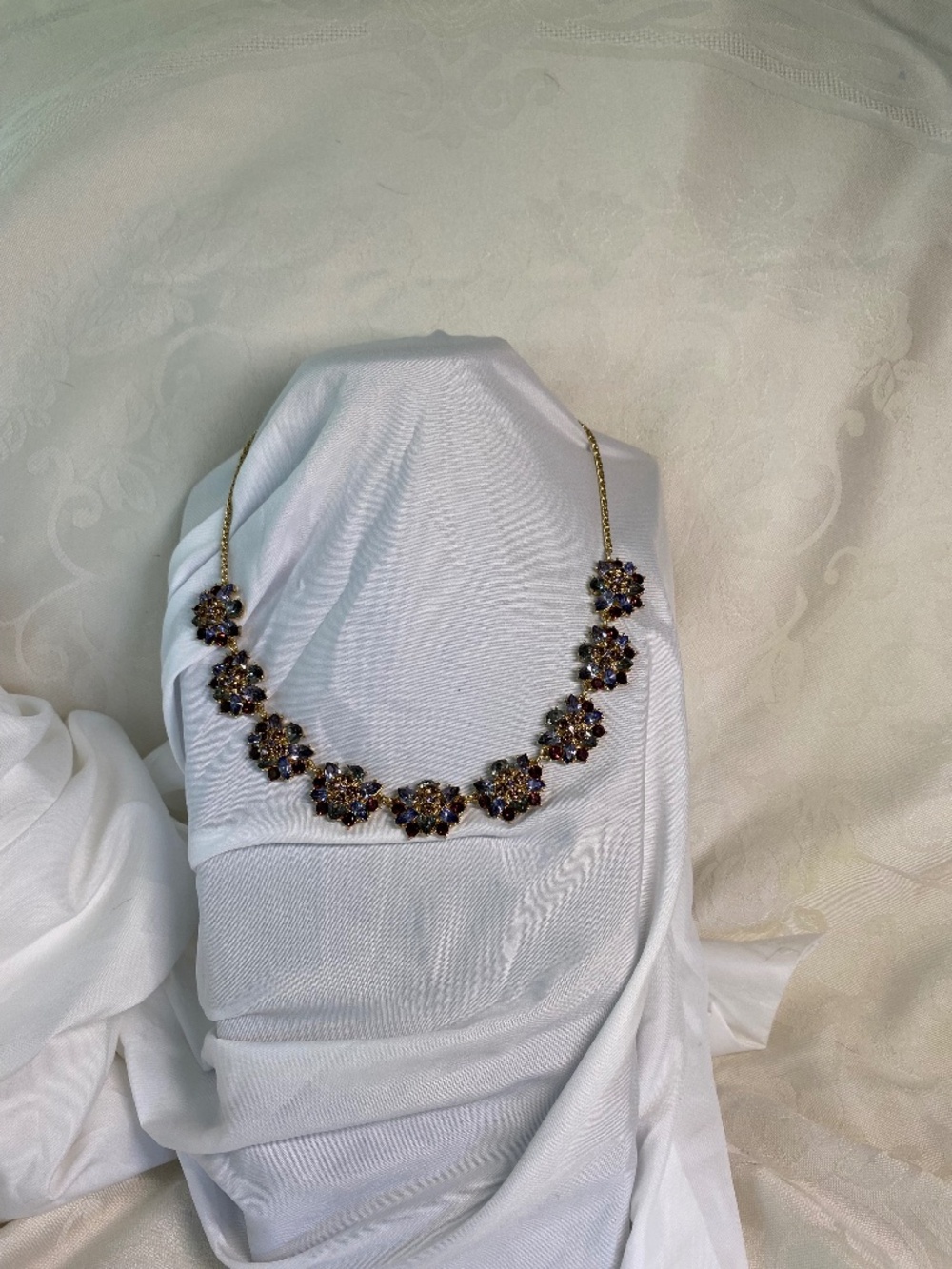 Charter Club Blue,Burgundy, Taupe Crystal Floral Statement Necklace